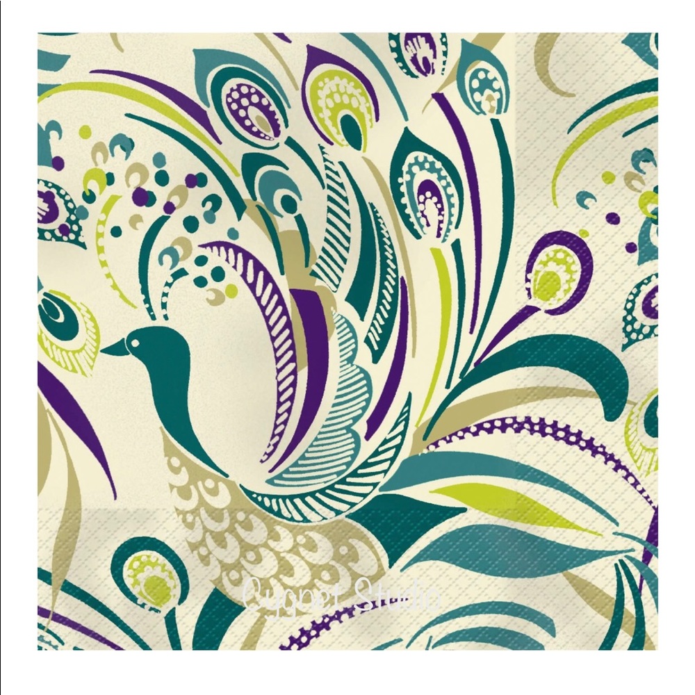 Elise Two (2) INDIVIDUAL Peacock Swirl DECOUPAGE Cocktail Napkins (659352)